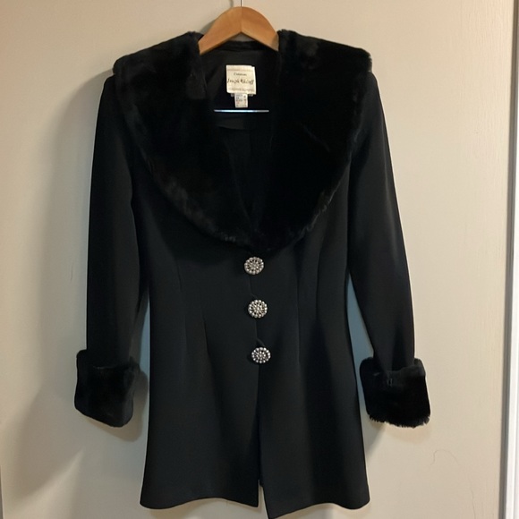 Joseph Ribkoff faux fur trim tailored cardigan blazer size US 10 - Picture 2 of 10